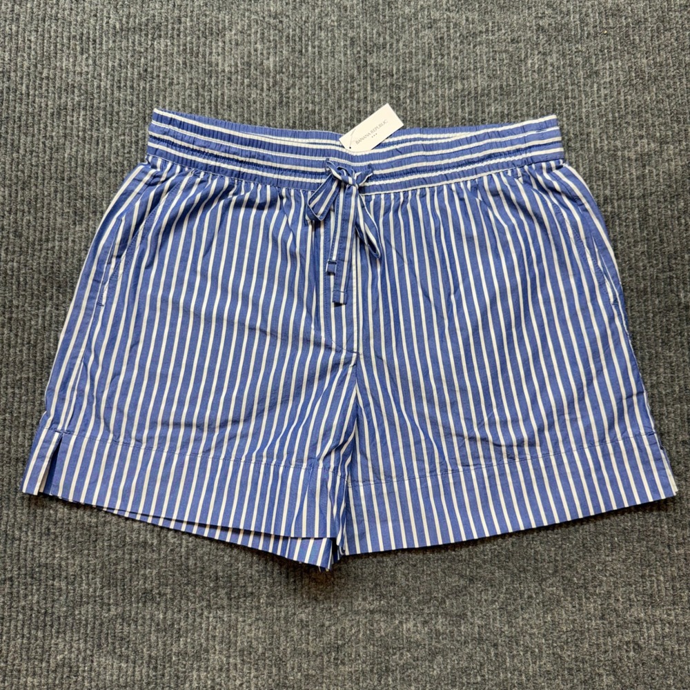 Banana Republic Striped Drawstring Shorts M Blue White Mid Rise Casual NWT